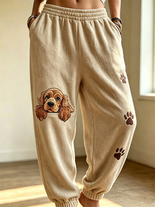 Pantalones deportivos casuales con estampado de perros para mujer