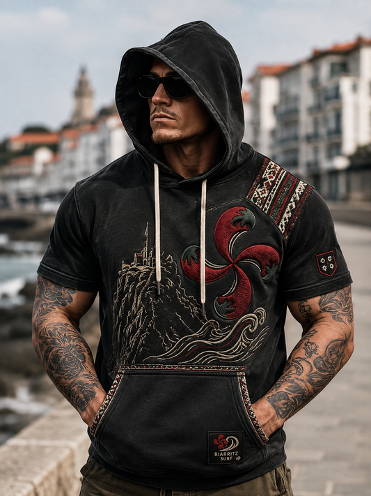 Sudadera con capucha de manga corta para hombre Basque Casual