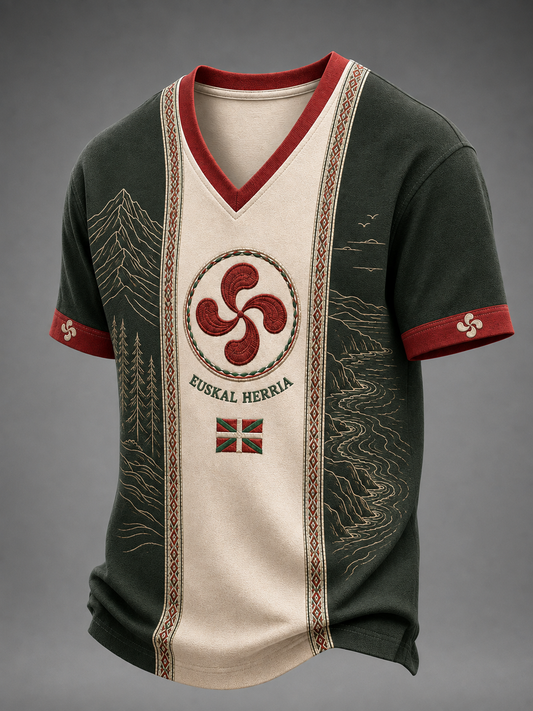 Camiseta vasca de cuello en V para hombre