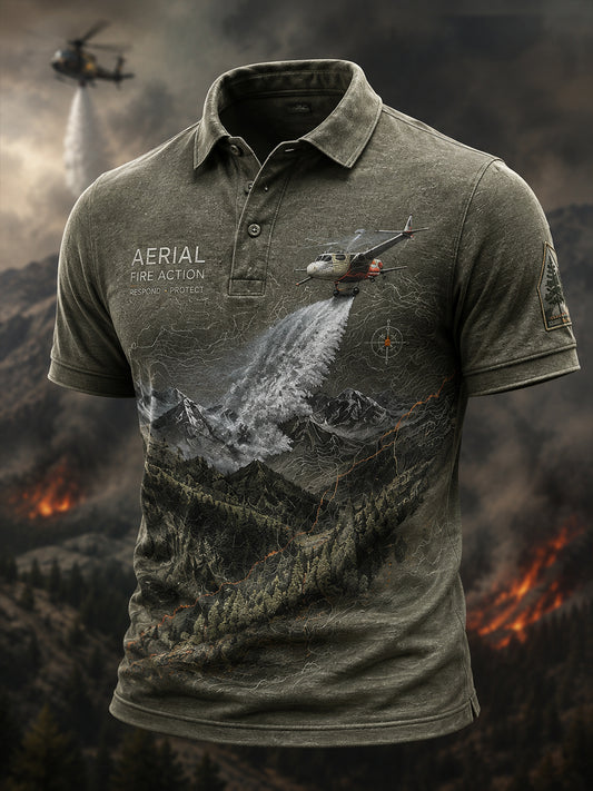 Camisa de manga corta para hombre con diseño de incendios forestales europeos