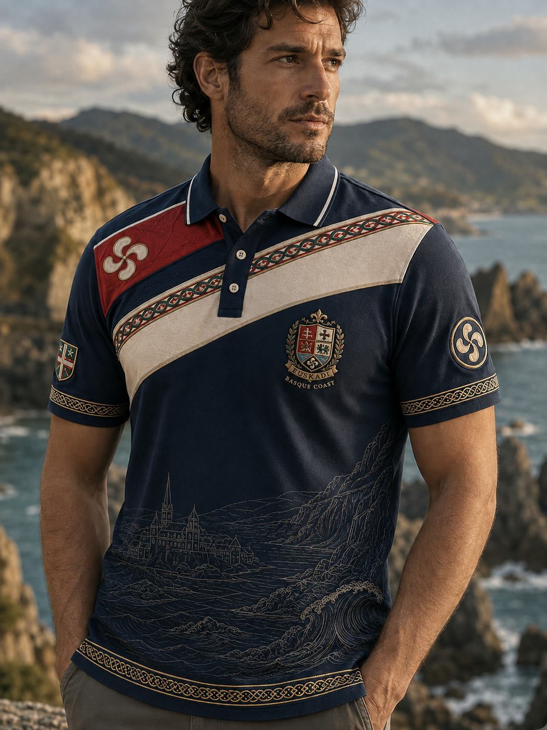 Camisa vasca de manga corta para hombre