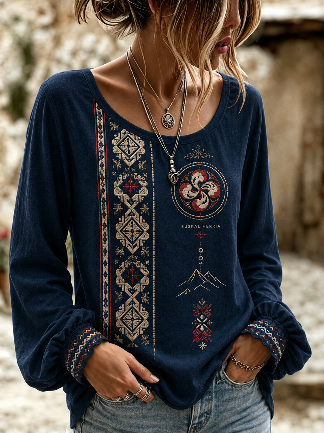 Mujer Vasco Algodón Lino Camisa