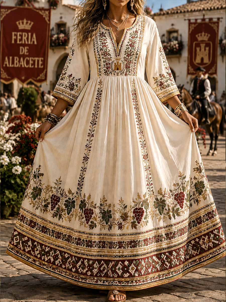 Vestido vintage de mujer con estampado de la Feria de Albacete