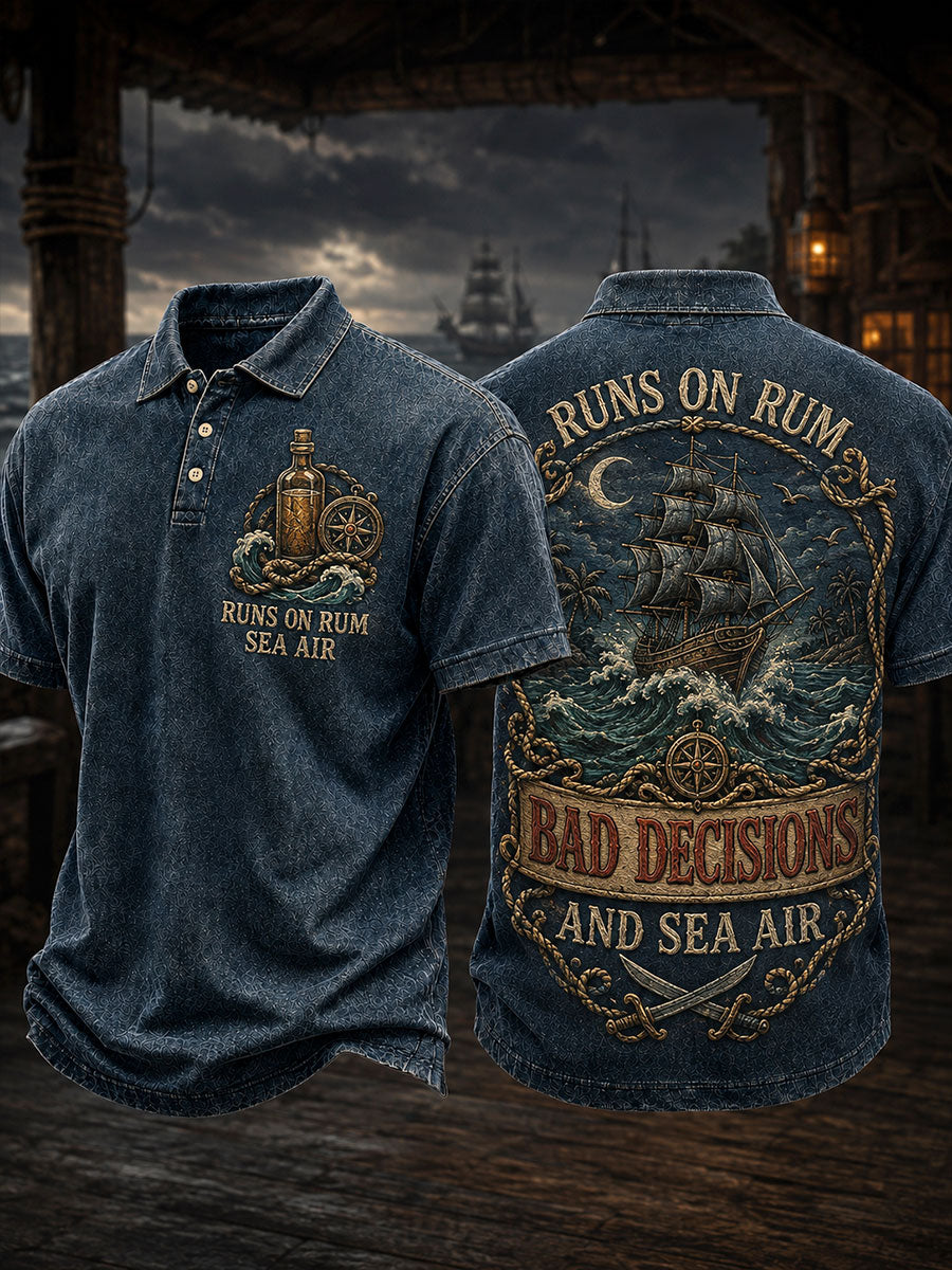 Tops de hombre "Runs On Rum Bad Decisions And Sea Air"