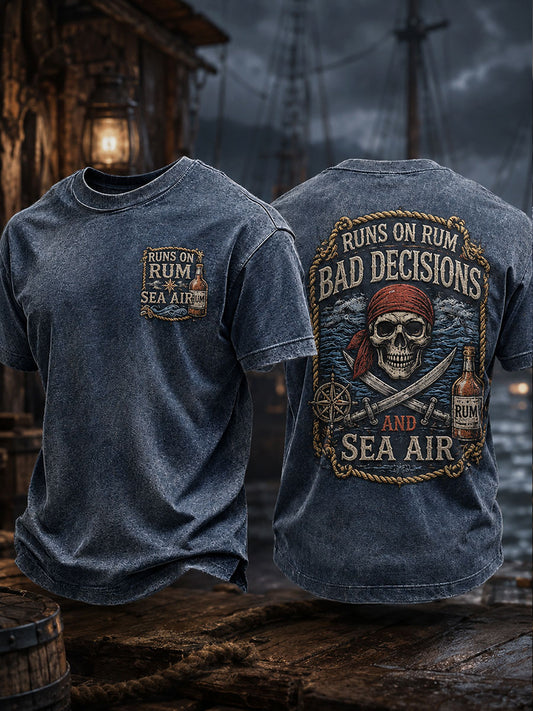 Camisetas para hombre con la frase «Funciona con ron, malas decisiones y aire marino»
