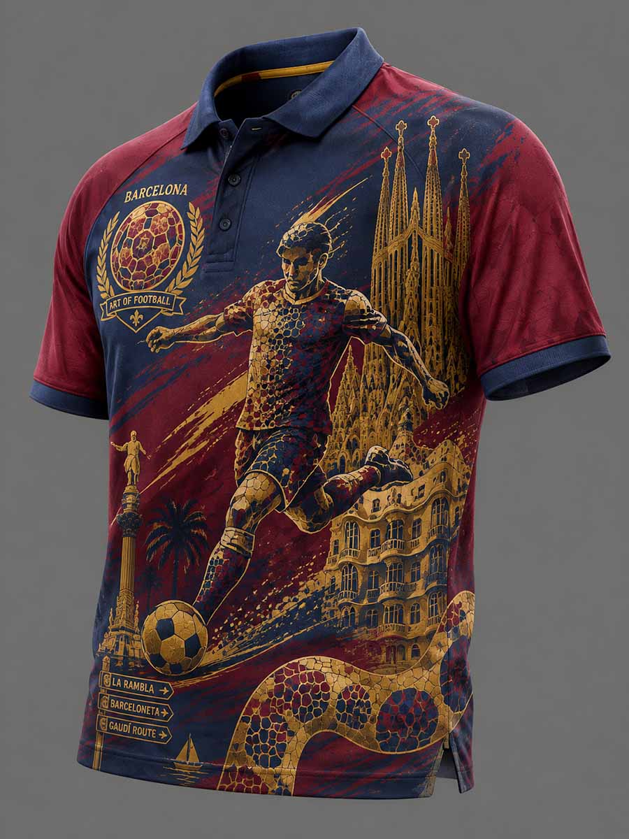 Camisa polo vintage de hombre con estampado conmemorativo de fútbol