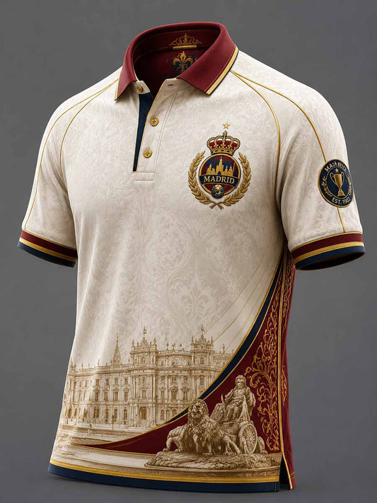 Camisa polo vintage de hombre con estampado conmemorativo de fútbol