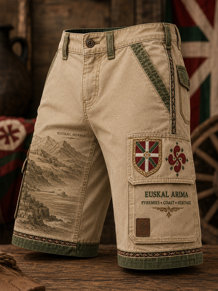 Pantalones cortos casuales con estampado de país vasco español para hombres