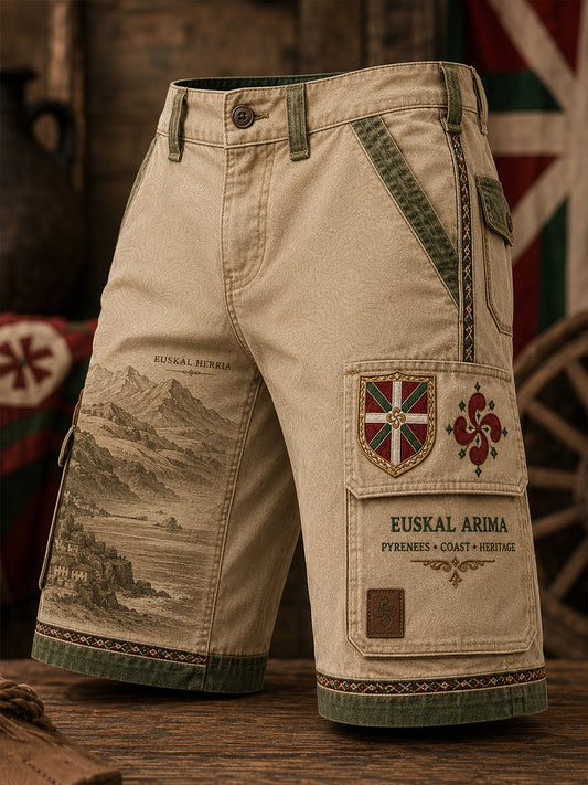Pantalones cortos casuales con estampado de país vasco español para hombres