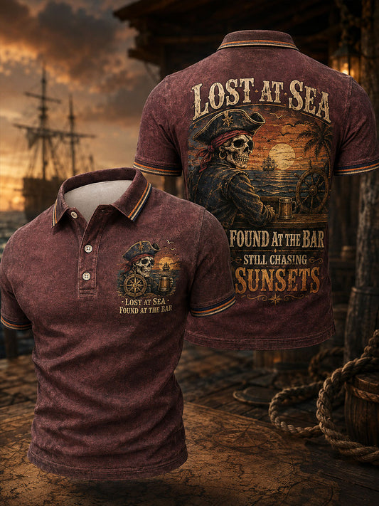 Tops de hombre "LOST AT SEA FOUND AT THE BAR STILL CHASING SUNSETS"