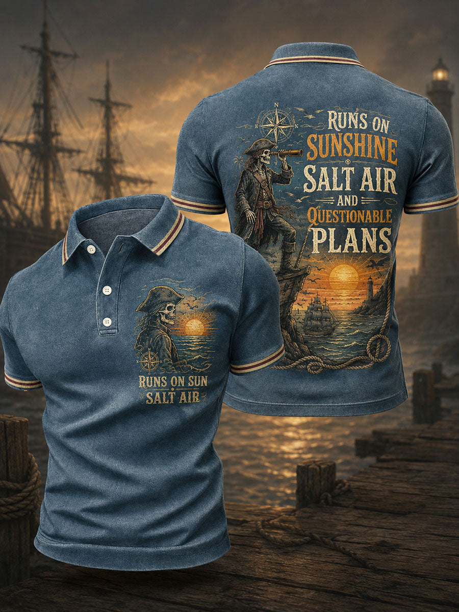 Tops para hombres "RUNS ON SUNSHINE SALT AIR AND QUESTIONABLE PLANS"