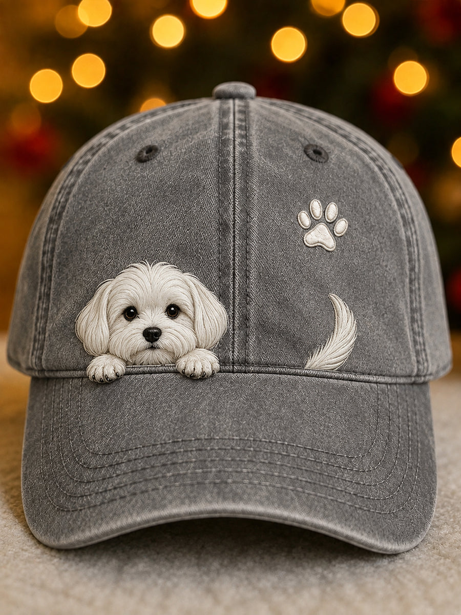 Lindo Peeking Maltese Dog & Paw Print Unisex Sombrero