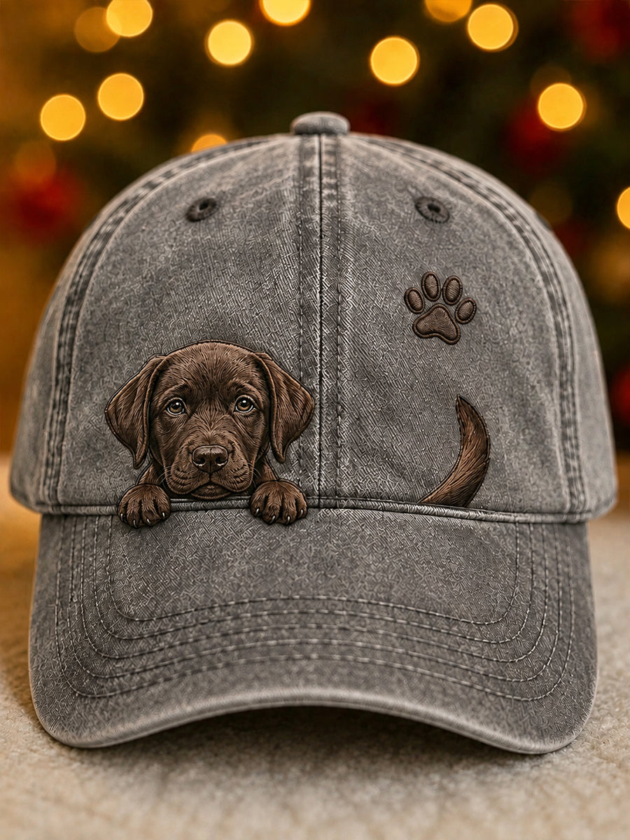 Gorro unisex con diseño de labrador adorable asomándose y huella de pata