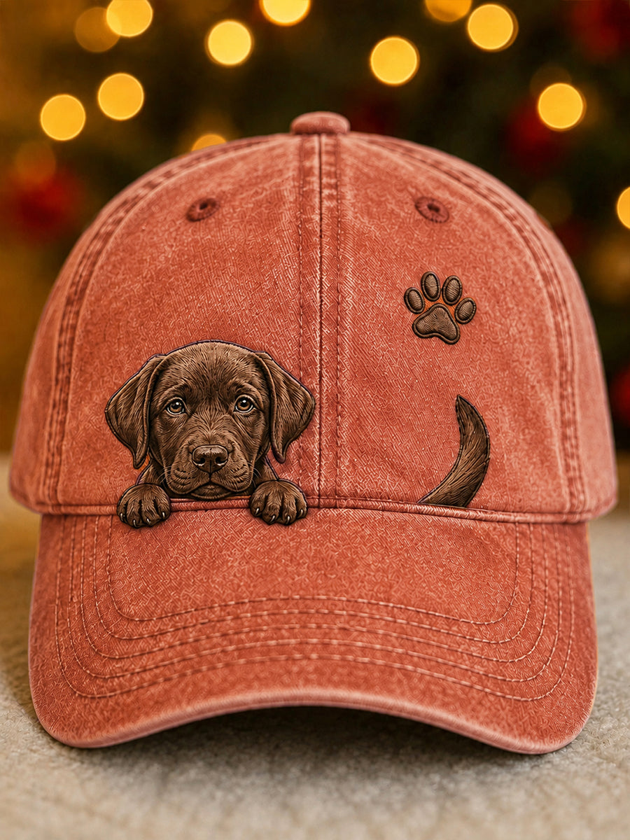 Gorro unisex con diseño de labrador adorable asomándose y huella de pata