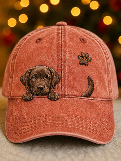 Gorro unisex con diseño de labrador adorable asomándose y huella de pata