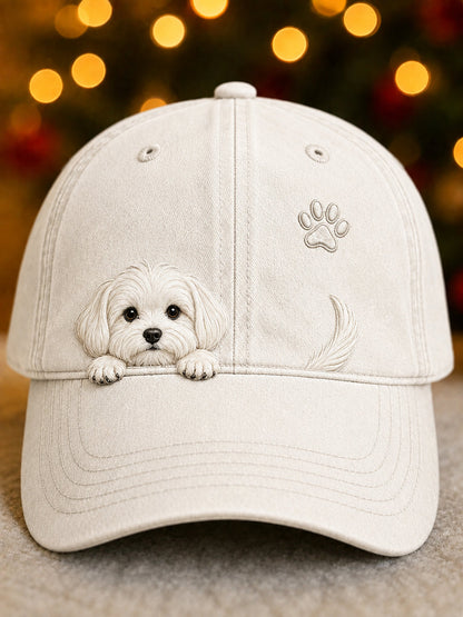 Lindo Peeking Maltese Dog & Paw Print Unisex Sombrero