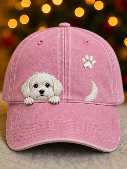 Lindo Peeking Maltese Dog & Paw Print Unisex Sombrero