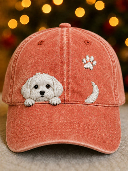 Lindo Peeking Maltese Dog & Paw Print Unisex Sombrero