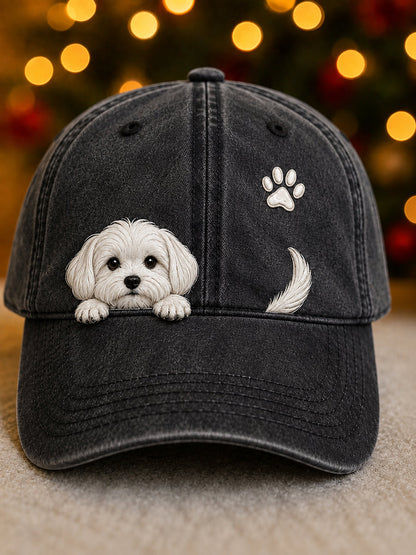 Lindo Peeking Maltese Dog & Paw Print Unisex Sombrero