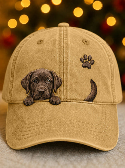 Gorro unisex con diseño de labrador adorable asomándose y huella de pata