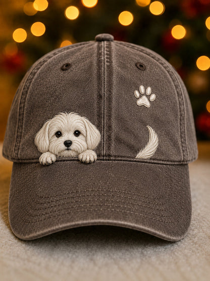 Lindo Peeking Maltese Dog & Paw Print Unisex Sombrero