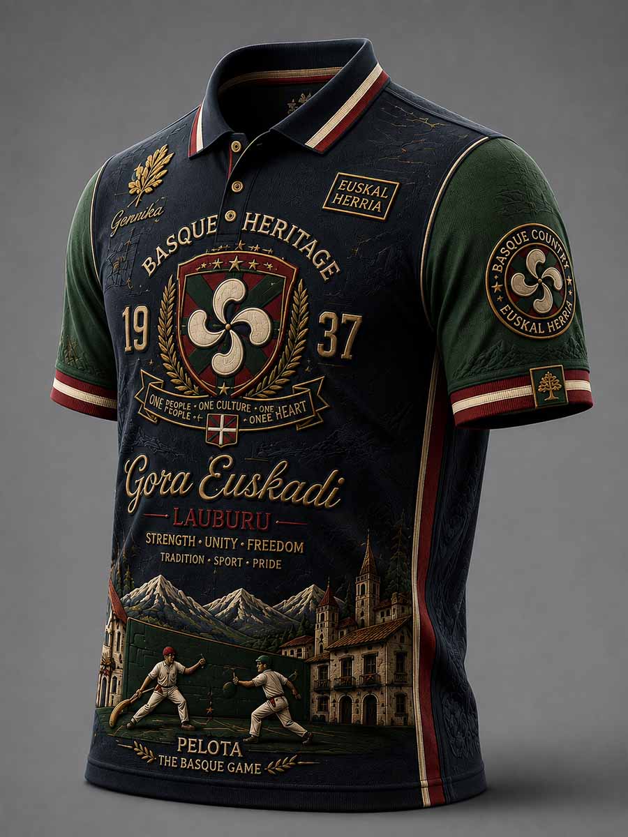 Camisa polo vintage con estampado vasco para hombre