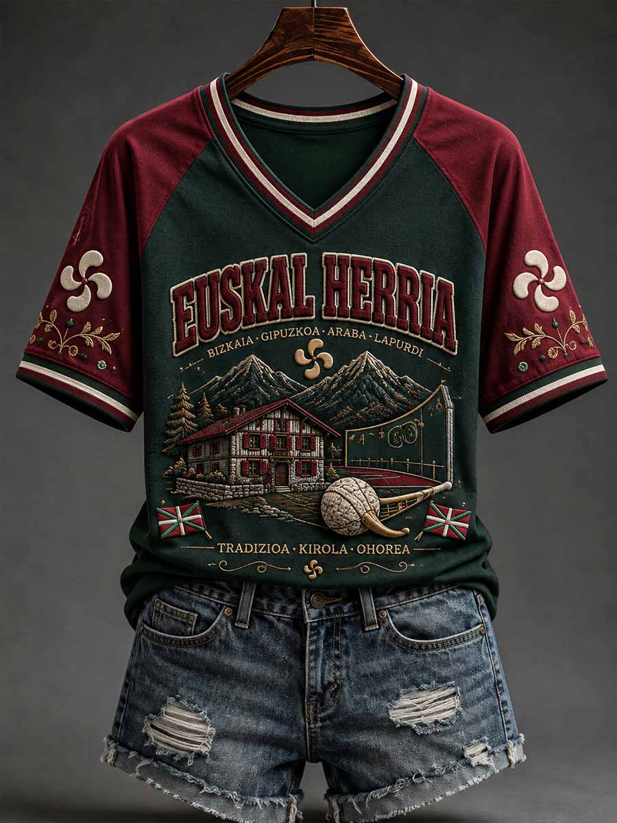 Camiseta para mujer con estampado retro de diseño tradicional vasco