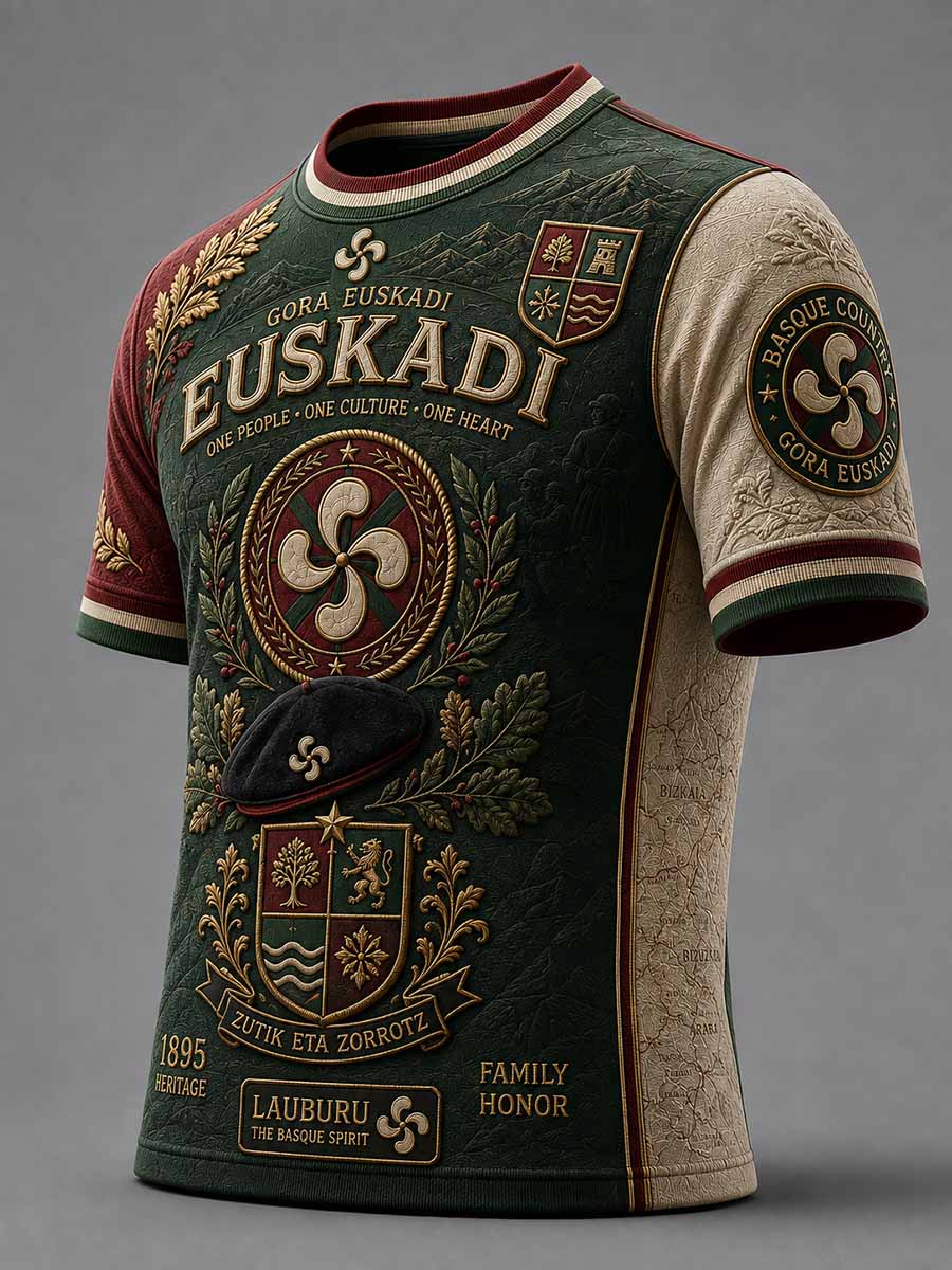 Camiseta para hombre de estilo clásico con estampado tradicional vasco