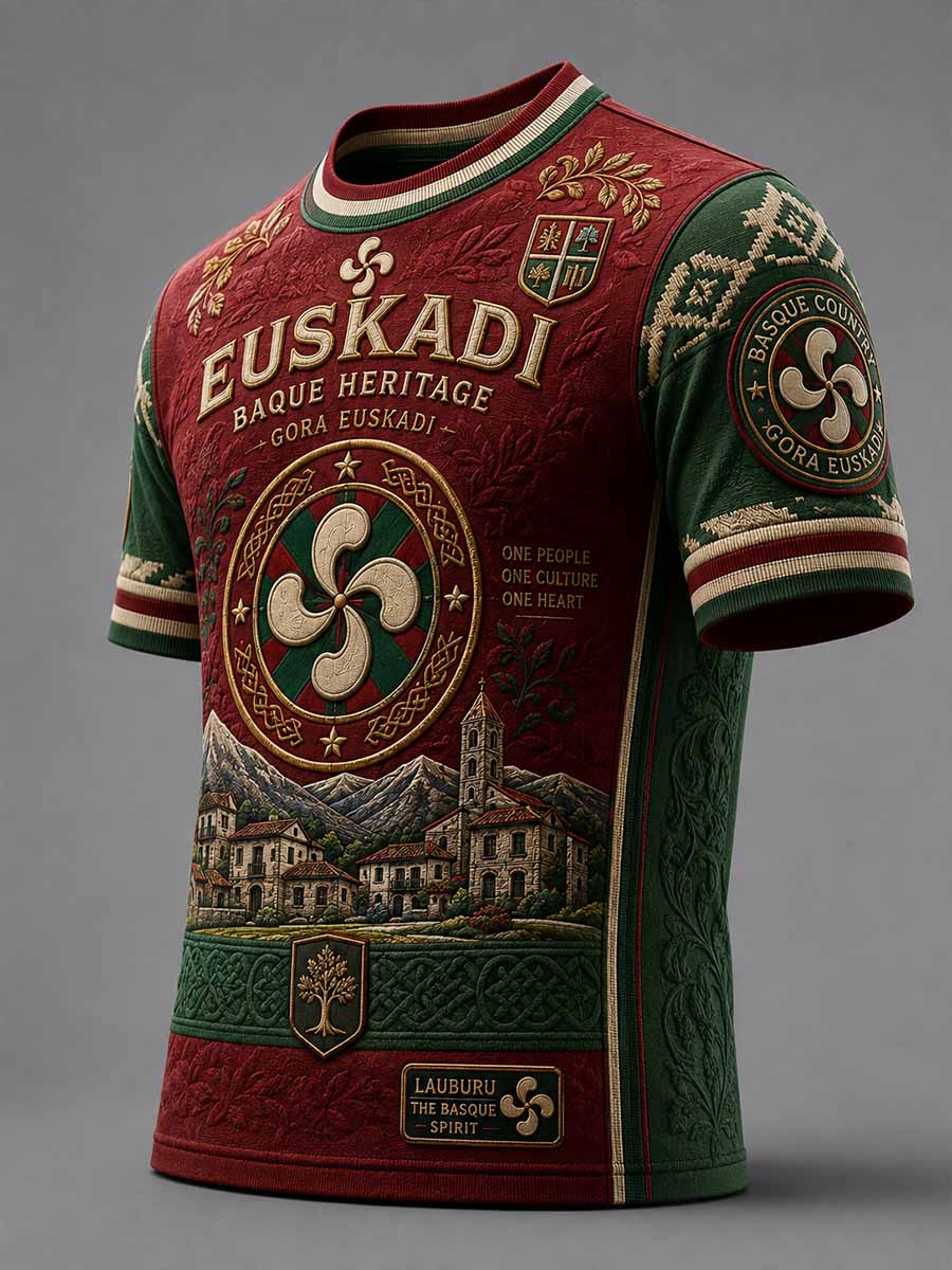Camiseta para hombre de estilo clásico con estampado tradicional vasco