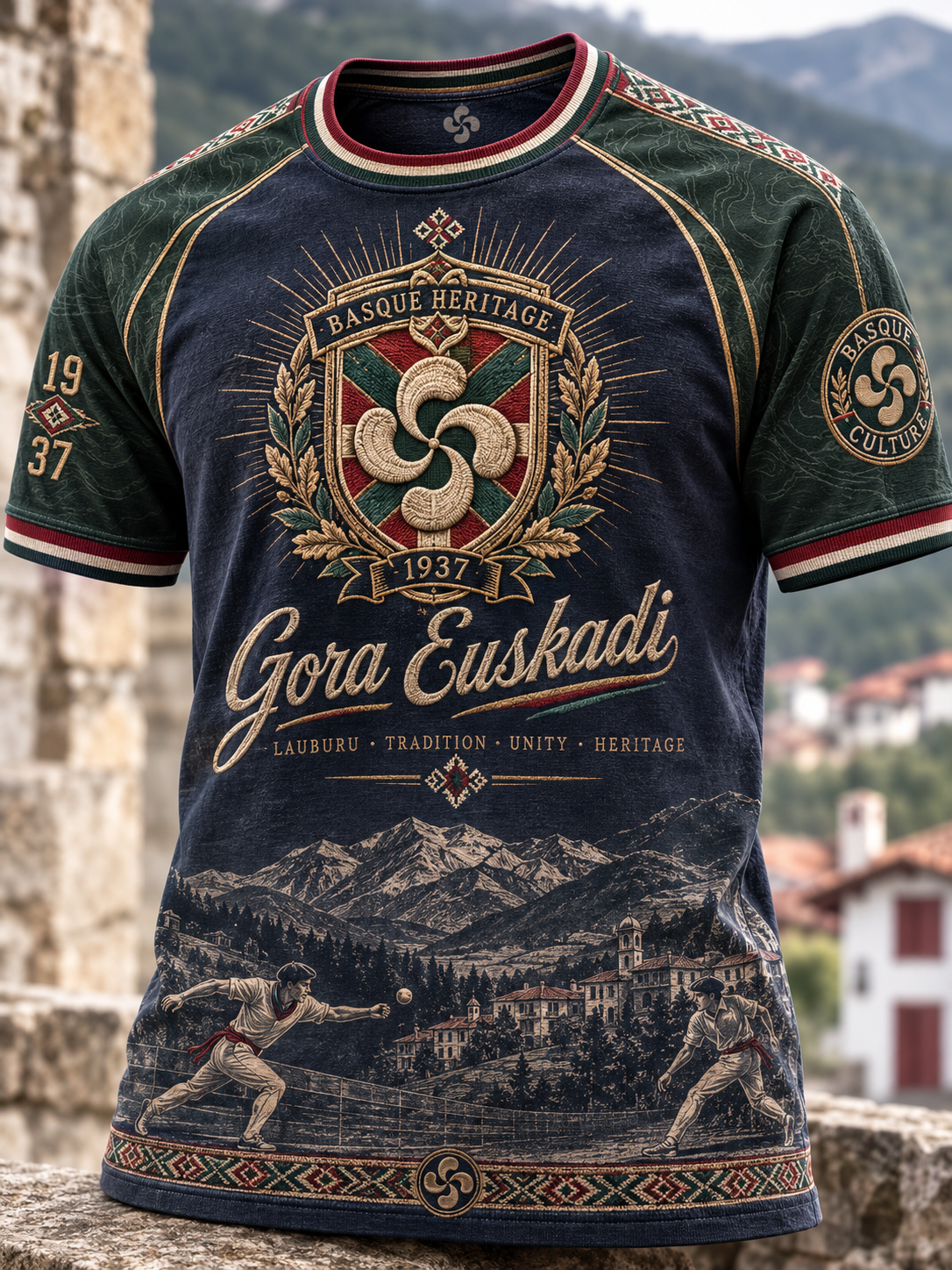 Camiseta vasca de manga corta para hombre