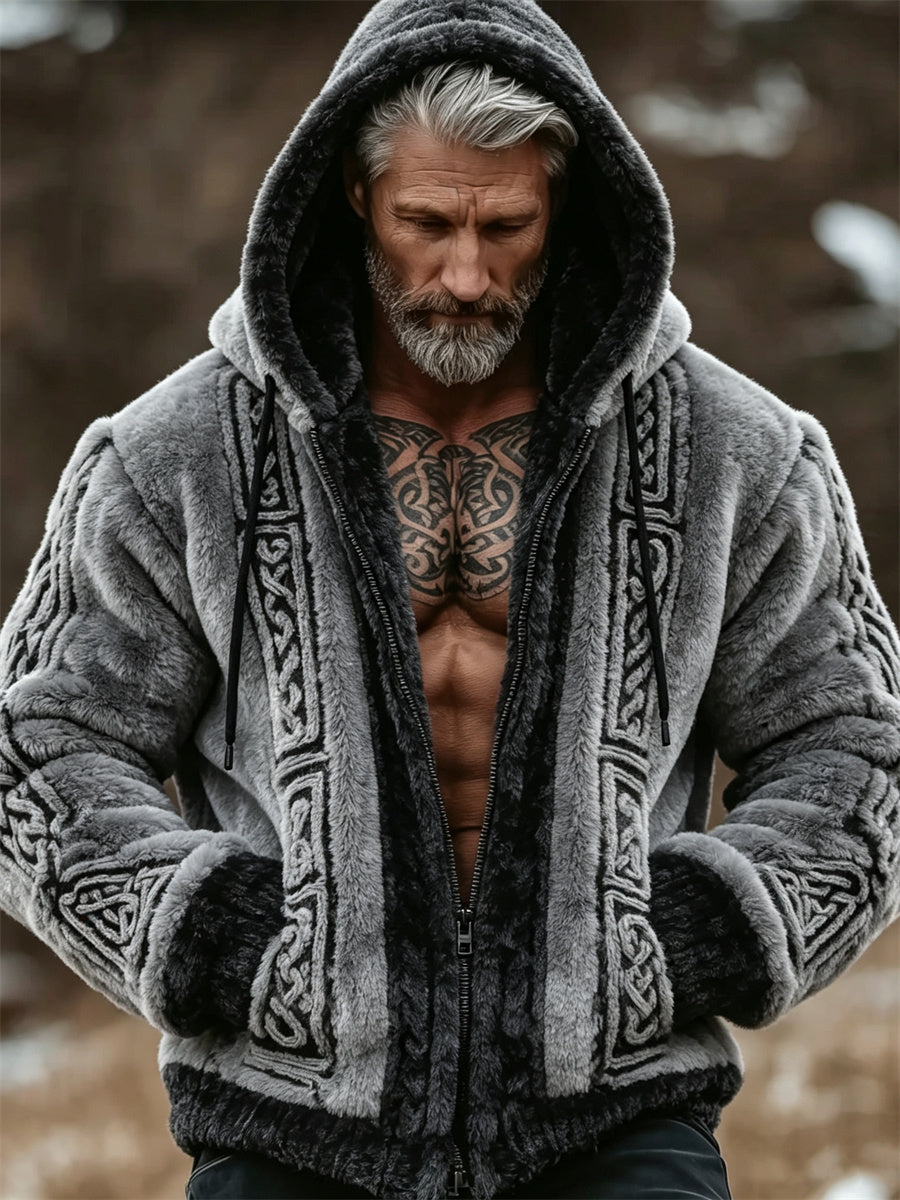 Sudadera de franela con capucha para hombre, estilo vintage vikingo, diseño de nudo celta, cierre completo y gran comodidad