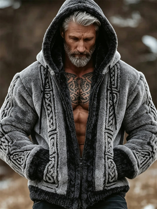 Sudadera de franela con capucha para hombre, estilo vintage vikingo, diseño de nudo celta, cierre completo y gran comodidad