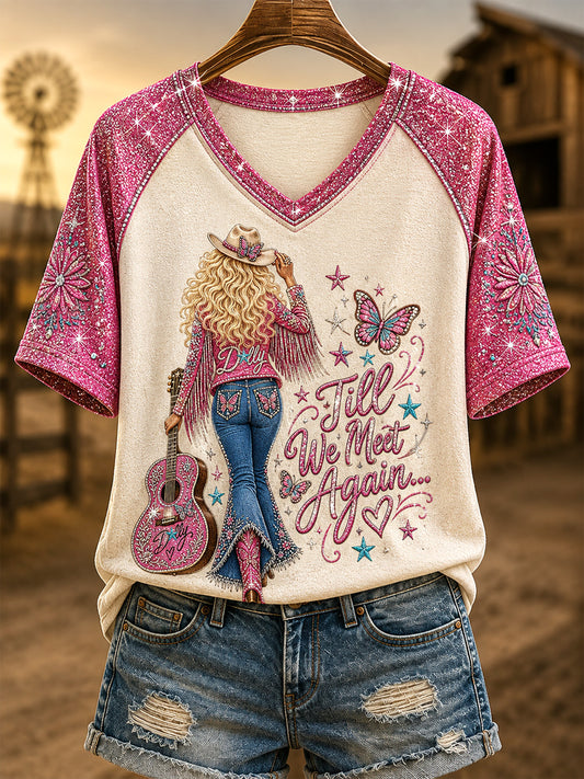 Camiseta con cuello en V R.I.P Country Music Legend Tribute para mujer