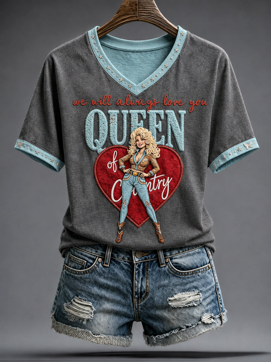 Camiseta estampada para mujer con diseño de amante de la música country y leyenda «Reina del country»
