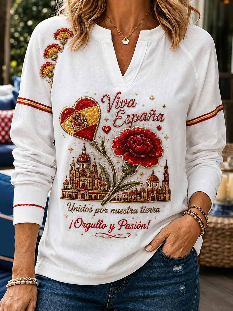 Camiseta estampada conmemorativa patriótica española para mujer