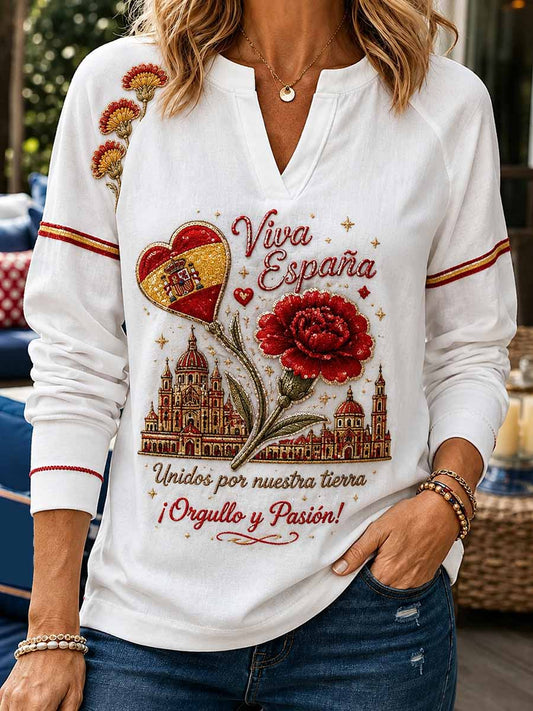 Camiseta estampada conmemorativa patriótica española para mujer