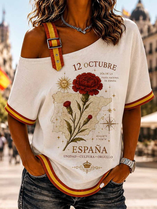 Camiseta estampada conmemorativa patriótica española para mujer
