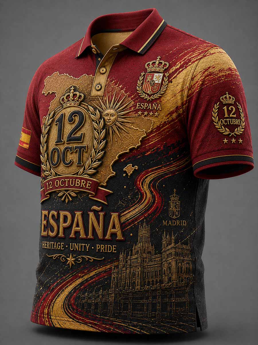 Polo estampado conmemorativo español de 1492 para hombre