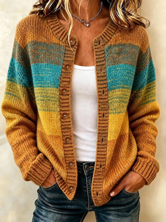 Cárdigan casual con estampado artístico de otoño para mujer