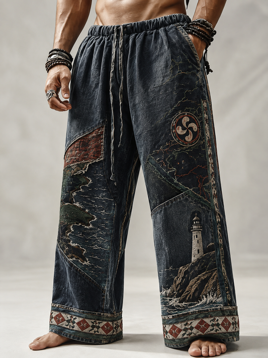 Pantalones de algodón y cáñamo de arte vasco para hombre