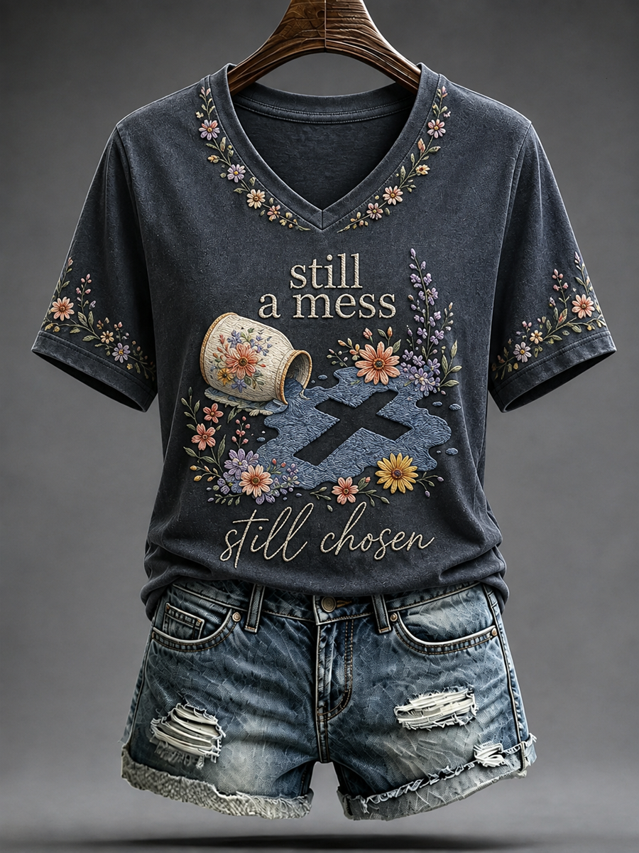 Still A Mess Still Chosen camiseta de manga corta para mujer