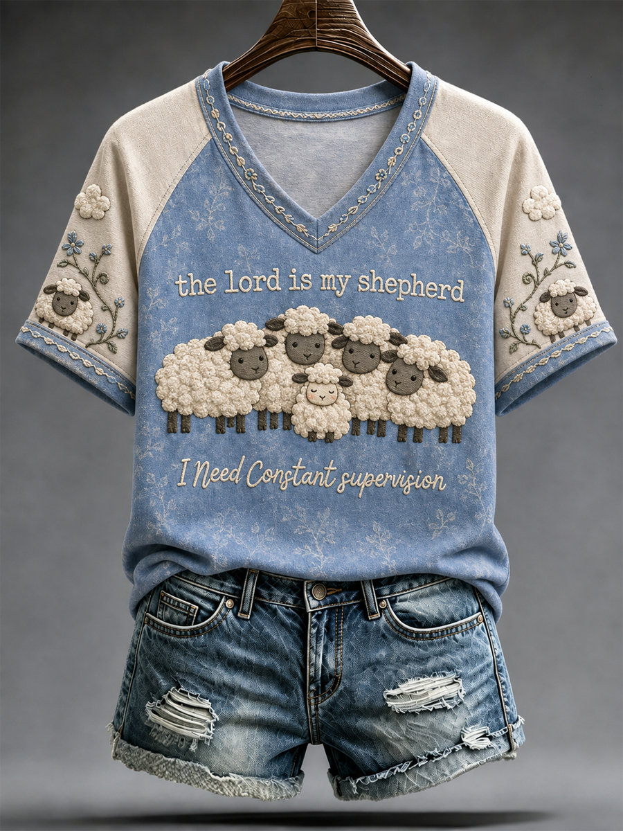 The Lord Is My Shepherd camiseta de manga corta con cuello en V para mujer