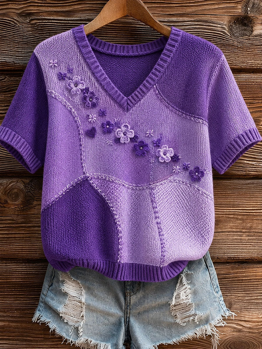 Camiseta de manga corta con estampado floral y conciencia de Alzheimer para mujer