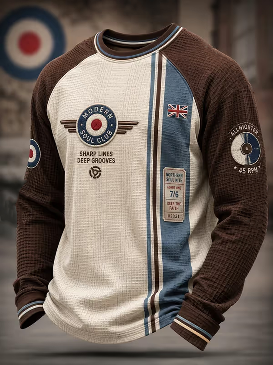 Sudadera de gofre estampada para hombres, cultura mods, amantes de la música británica