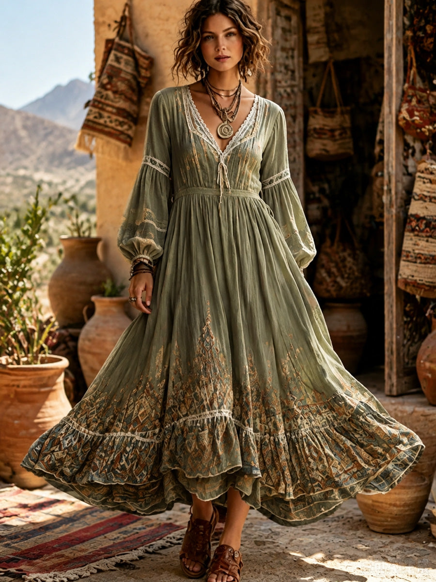 Vestido largo estampado de estilo bohemio y vintage para mujer