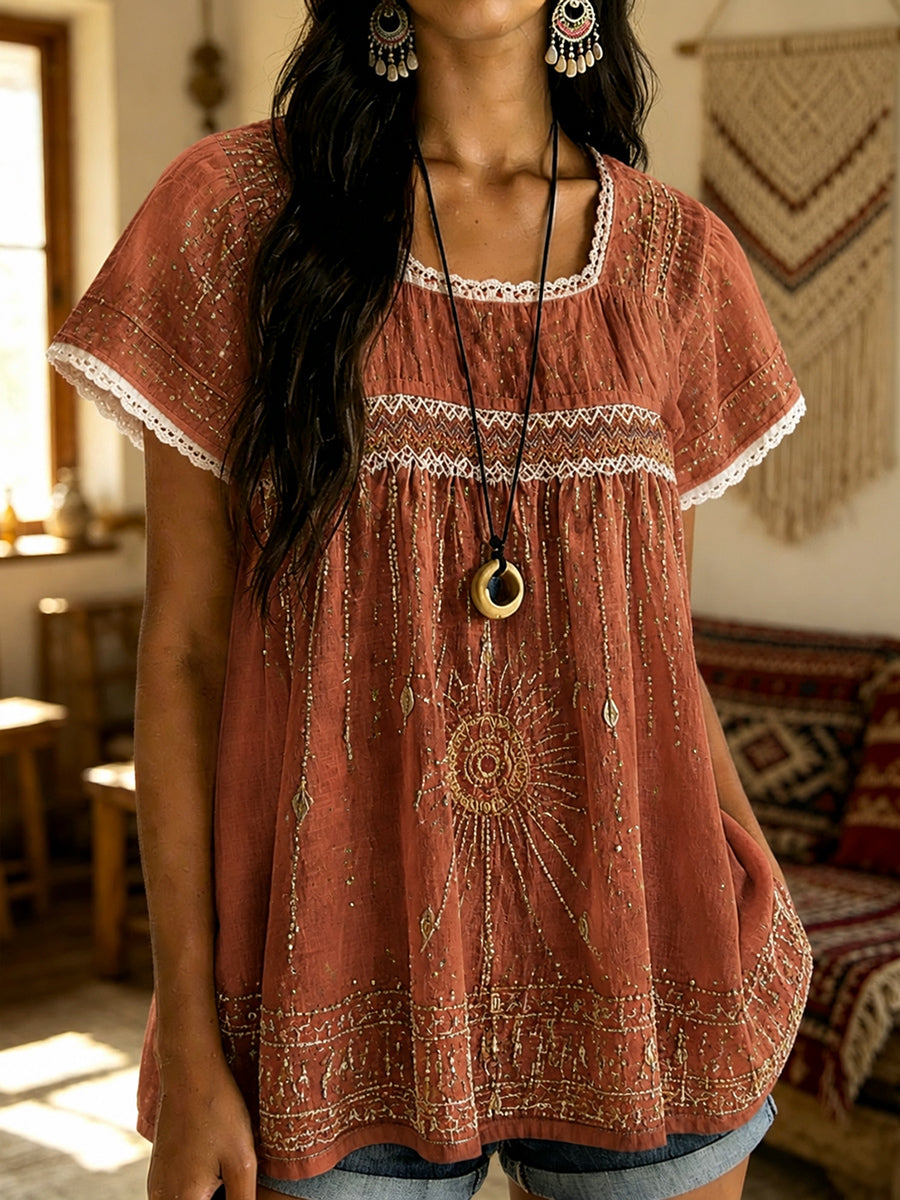 Blusa vintage de diseño bohemio para mujer