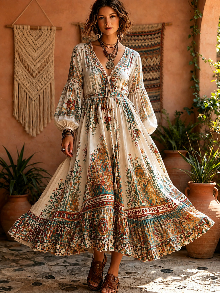 Vestido largo impreso estilo bohemio de la vendimia de la señora