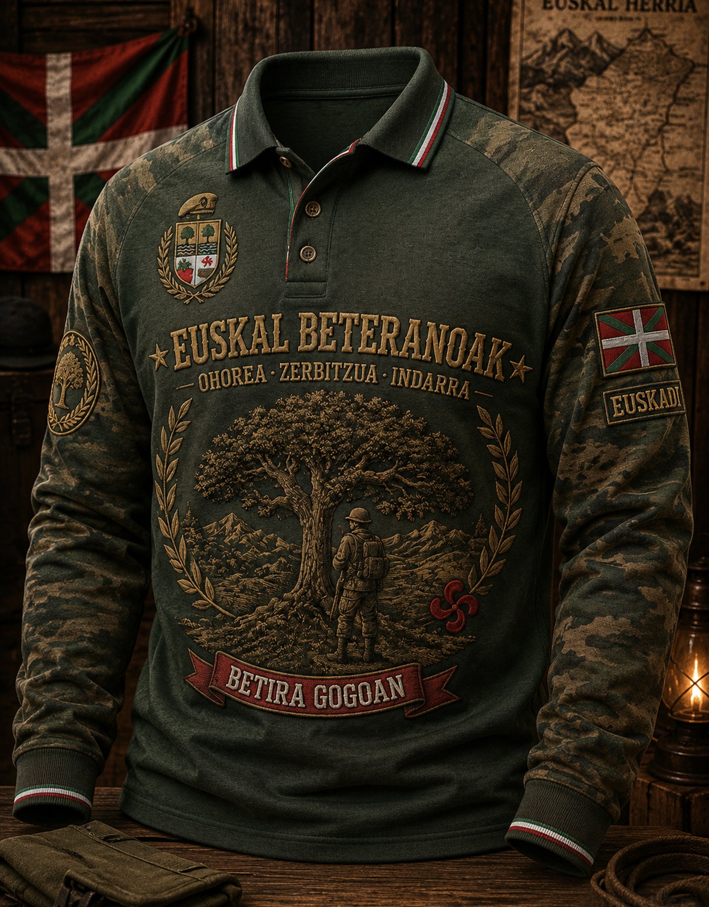 Polo de manga larga vasco español para hombre