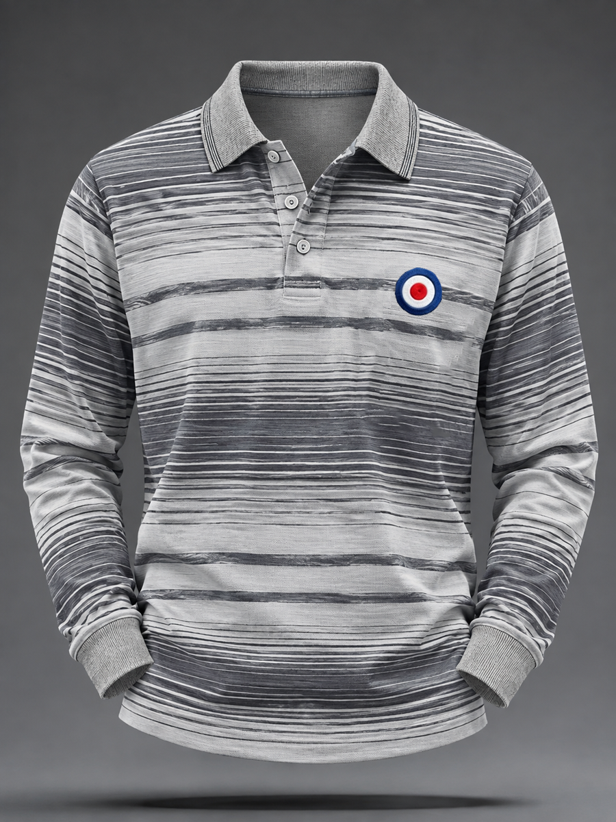 Polo de manga larga estampado, estilo empresarial, para amantes de la música, cultura de los mods, para hombre, Reino Unido