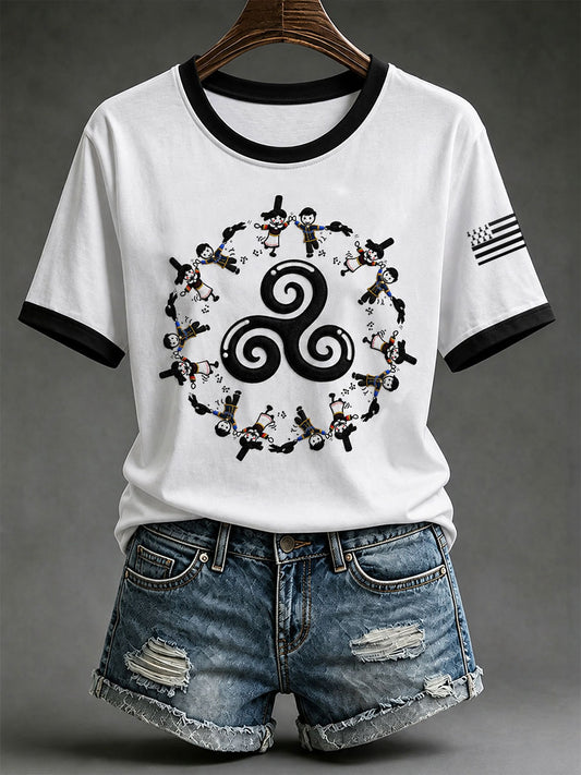 Camiseta de manga corta con estampado Bretagne Fest‑Noz Bigoudène para mujer